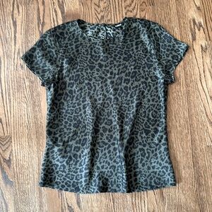 Express olive green and black leopard print silky top, M